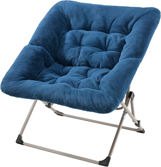 OAKHAM Comfy Chair for Adults Soft Faux Fur Folding Lounge for Bedroom Living Room Dorm Rooms Flexible Reading Chair for Teens Kids X-Large Foldable (Faux Fur-Navy Blue)