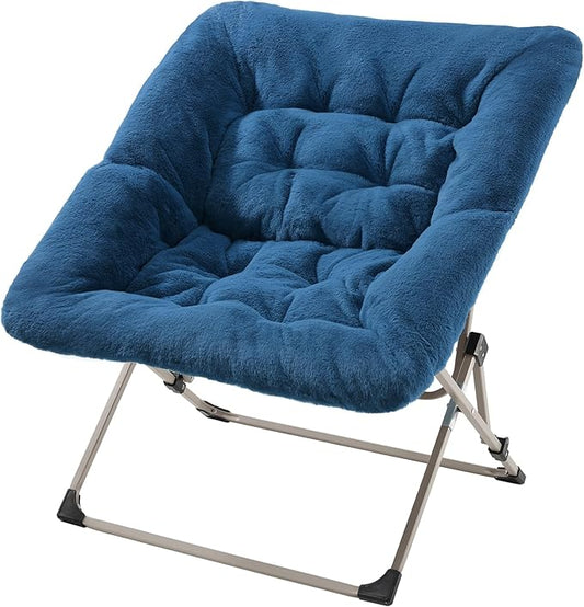 OAKHAM Comfy Chair for Adults Soft Faux Fur Folding Lounge for Bedroom Living Room Dorm Rooms Flexible Reading Chair for Teens Kids X-Large Foldable (Faux Fur-Navy Blue)