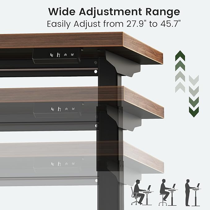 47 Electric Standing Desk Height Adjustable Stand Up Desk with Multiple Functions Standing Desks for Home and Office Adjustable Desks Office Table Black Walnut