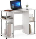 Furinno JAYA Desk 38.4 Wide Gaming Desk Computer Study Desk Office Desk with Side Shelves Open Storage for Home Office Bedroom Dorm Study Room White Oak/Stainless Steel