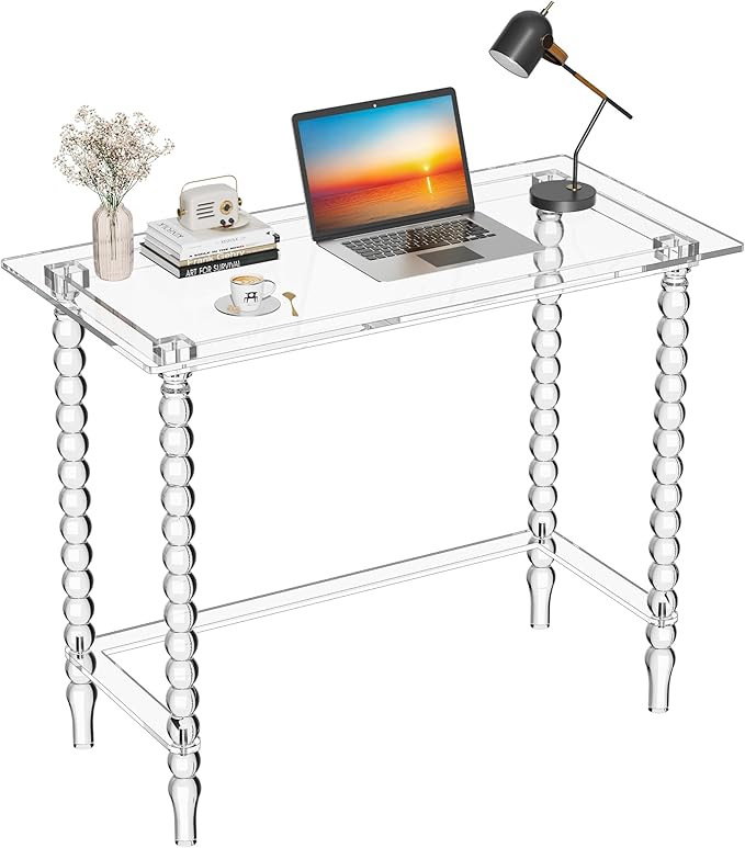 Acrylic Desk Computer Laptop Table Writing Desk Console Entrance Table for Home Office Study Desk (Clear 39.4“W×19.7”D×29.5“H)