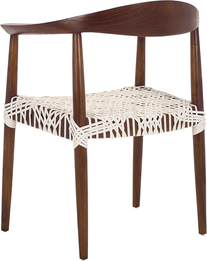 SAFAVIEH Home Collection Bandelier White Leather/Brown Solid Wood Arm Chair (Fully Assembled)