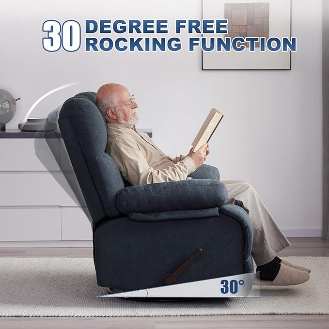 Oversized Recliner Chair 360° Swivel Rocker Recliner for Big Man Extra Wide Manual Recliner Overstuffed Soft Rocking Sofa Chair Overstuffed Soft Rocking Sofa Chair for Living Room(Grey)