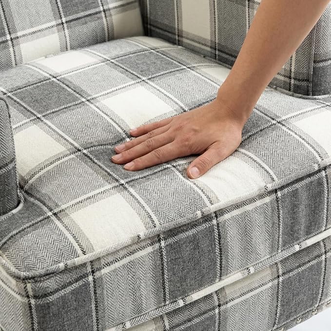 Plaid Accent Chair Mid-Century Modern Armchair Upholstered Decorative Reading Chair for Living Room Bedroom or Home Office Seating(Gery)
