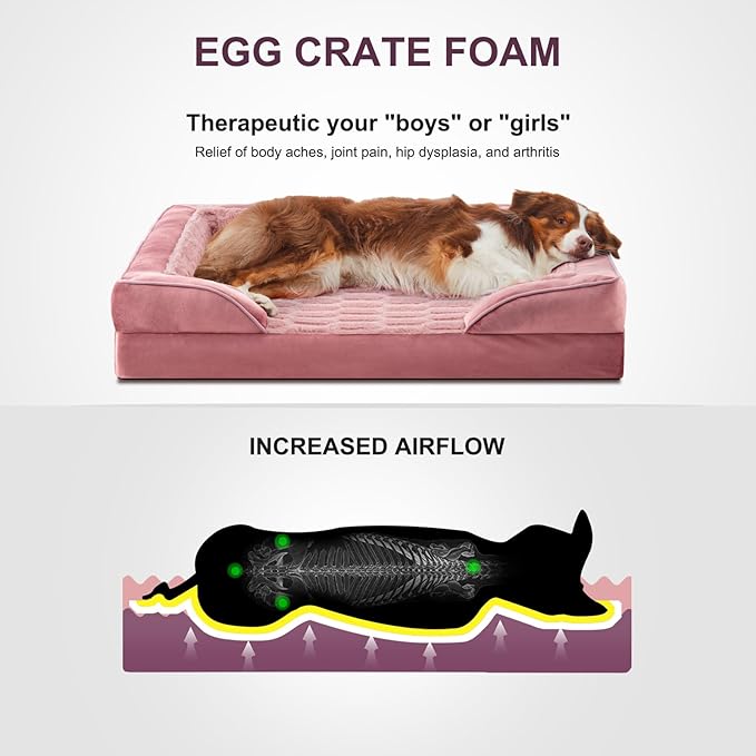 FURTIME Orthopedic Dog Beds for Large Dogs Washable Dog Couch with Ultra Comfy Supportive Foam High-Density Egg Crate Foam with Removable Cover Pet Sofa Bed Waterproof Nonskid Bottom