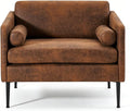 Karl home Mid-Century Club Chair 38.2 Living Room Sofa Oversized Bronzing Cloth Upholstered Accent Chair with Metal Legs for Living Room Bedroom Balcony Apartment Office Brown