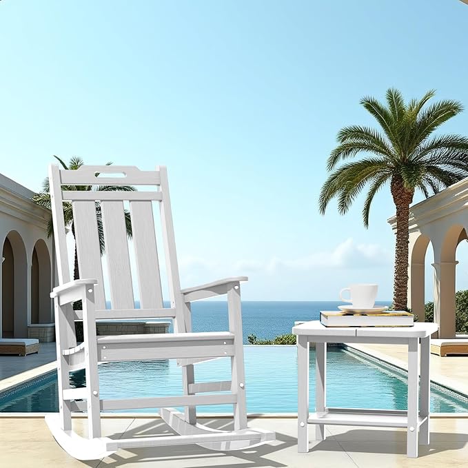 Rocking Chair Outdoor Rocking Chair for Adults HDPE Outdoor Chairs with Footboard All Weather Resistant Porch Rocker White