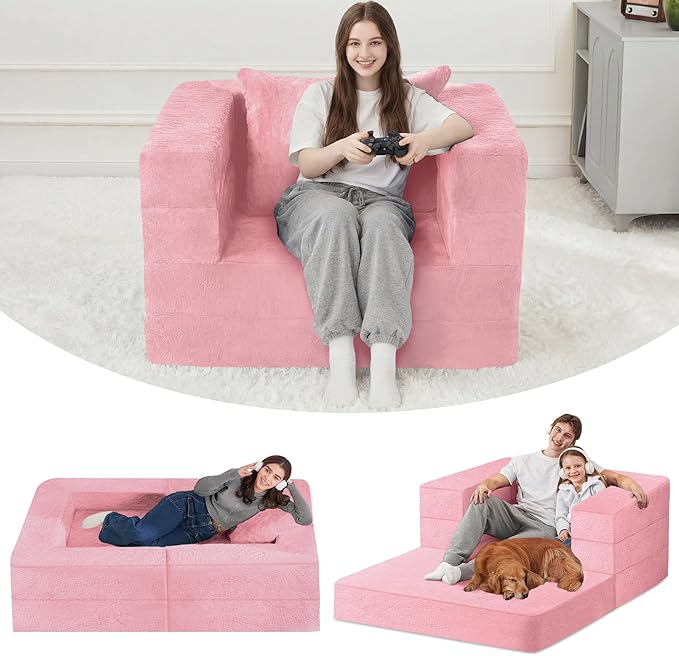 Futon Sofa Bed with Pillow 3-in-1 Sleeper Sofa Bed with Removable Cover Convertible Floor Sofa Bed No Assembly Boneless Couch for Living Room Bedroom