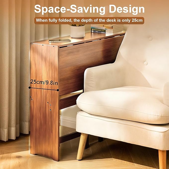 41 Bamboo Folding Desk with Bookshelf Folding Bamboo Desk for Small Spaces Computer Table Space Saving Wooden Desks for Home Bedroom Study Office Bamboos Writing Desks Brown