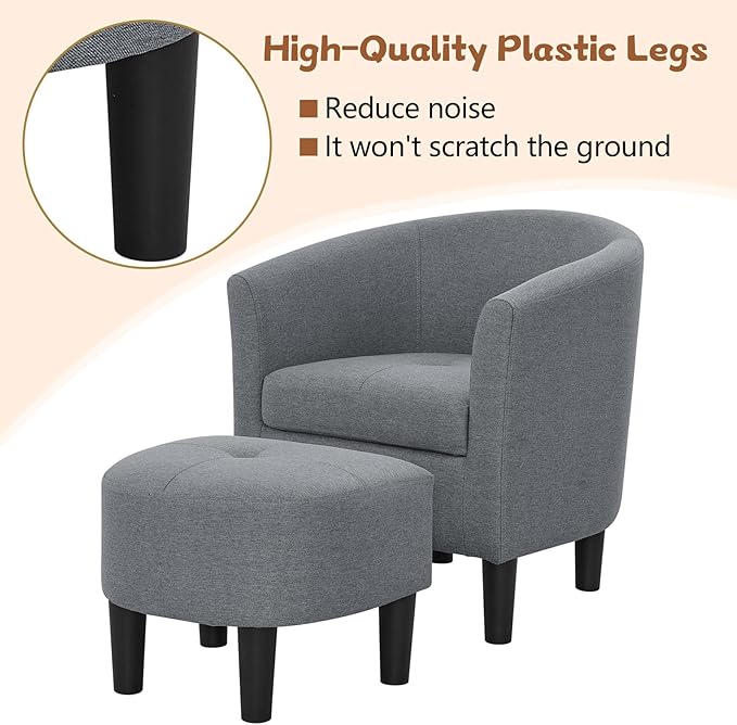 Anwick Accent Chair Barrel Chair with Ottoman Footstool Modern Upholstered Soft Comfy Club Accent Armchair Set for Living Room/Bedroom/Reading Room/Guestroom/Corner (Gray)