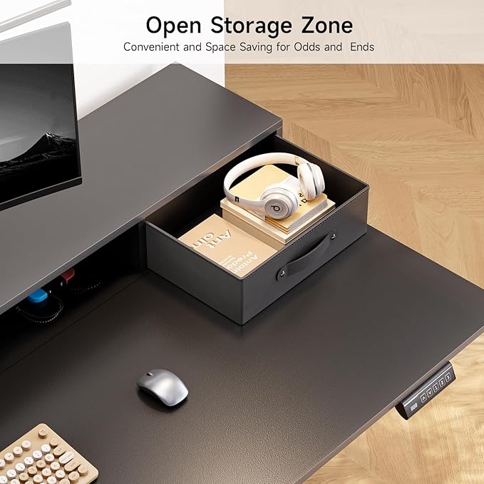 ONBRILL Standing Desk with Drawers 55x24 Inch Electric Stand Up Desk with 3 Drawers and Open Storage Shelf Adjustable Height 28-46 Inches for Home and Computer Workstation Black