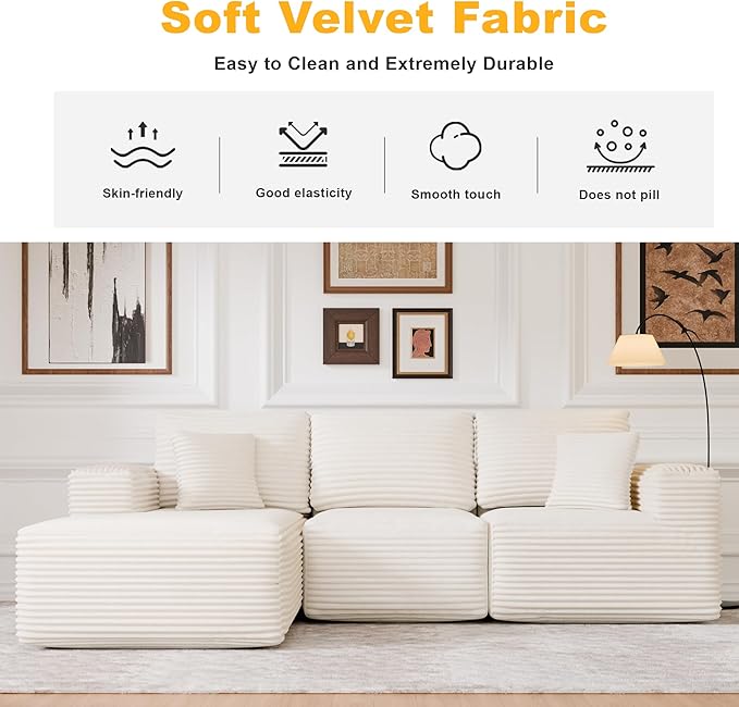 104 Modular Sectional Sofa with L-Shape Chaise Modern Upholstered Cloud Couches for Living Room Bedroom No Assembly Required Cream