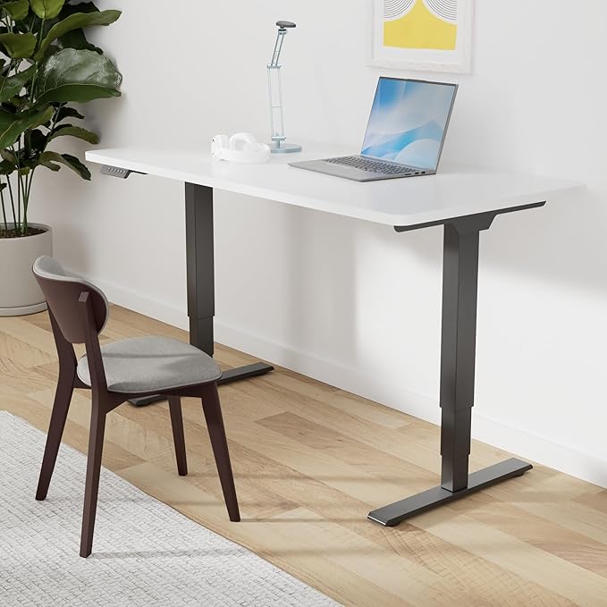 SANODESK 55 Electric Standing DeskOne-Piece Dual Motor Height Adjustable Desk Stable and Durable 3-Stage Stand up Desk for Home Office (Black Frame/55 x 28 Inch White top)