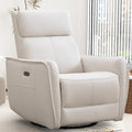 Bonzy Home Power Swivel Rocker Recliner Chair with USB Port Wide Seat Head &amp Lumbar Support Upholstered Glider Chair for Living Room Nursery Bedroom Cream White