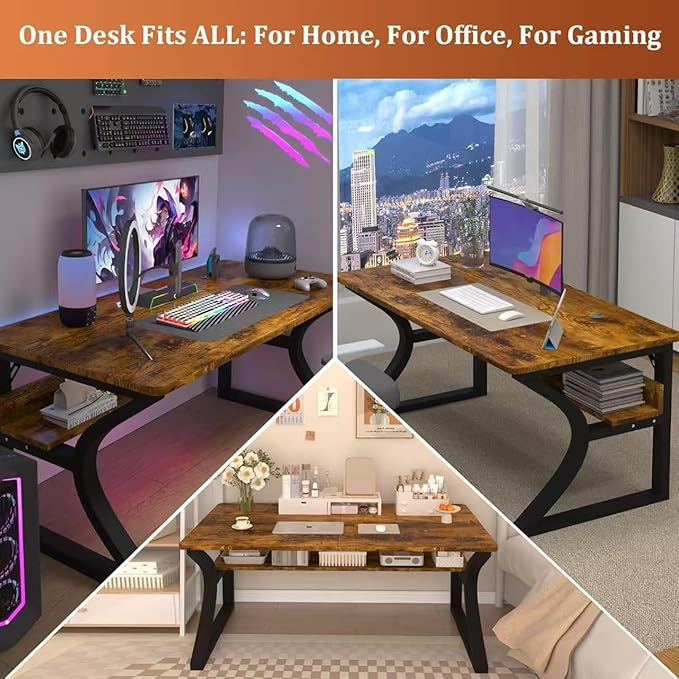 Computer Desk 55Inch Computer Desk w/Storage Shelves Home Office Desks w/U Shaped Metal Frame Study Writing Desk w/Cable Management Deeper &amp Thicker Desktop Table for Home Office