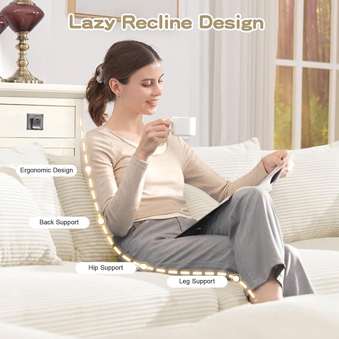 79.2 Oversized Modular Sectional Sofa Corduroy Large Sectional Couches for Living Room Love Seat Couches with 1 Movable Ottoman Modern Deep Seat Sofa Set with Chaise White