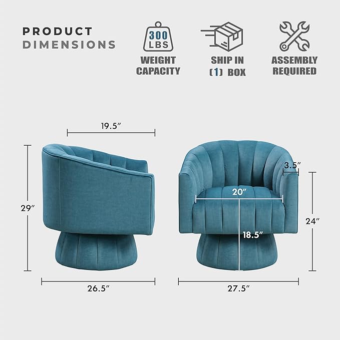 Lexicon Modern Swivel Accent Chair Velvet Fabric Upholstered Swivel Lounge Chair with Rounded Base and Channel Stitching for Living Room/Bedroom/Office Easy Assembly Dark Teal