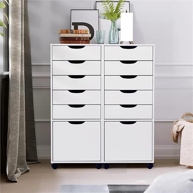 Mobile File Cabinet 5-Drawer Organizer with Bottom Cabinet Storage Tall Chest of Drawers with Caster Wheels Storage Cabinet for Home Office(White)
