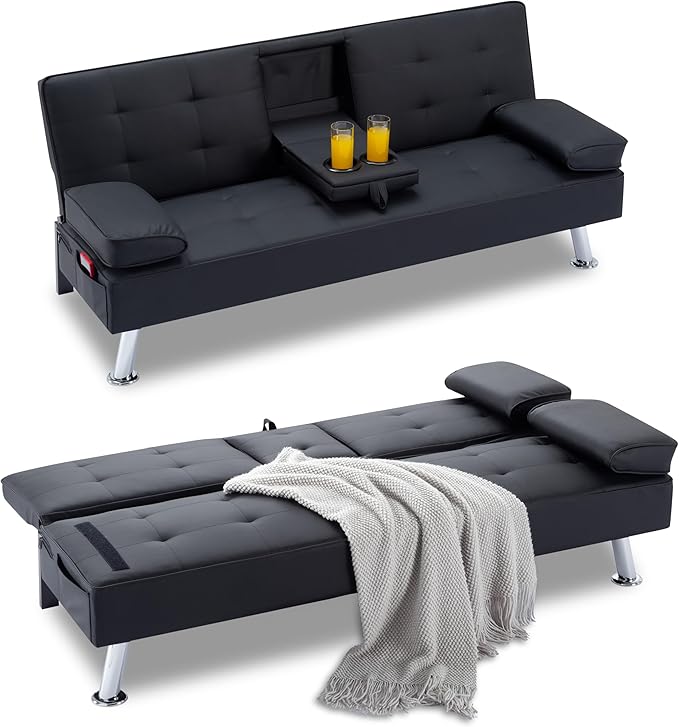 Sofa Bed Adjustment Sofa Double-Sided Double Sofa Folding Sofa Bed GuestbedcupholderBed Modern PU and Polyester Lounge Chair