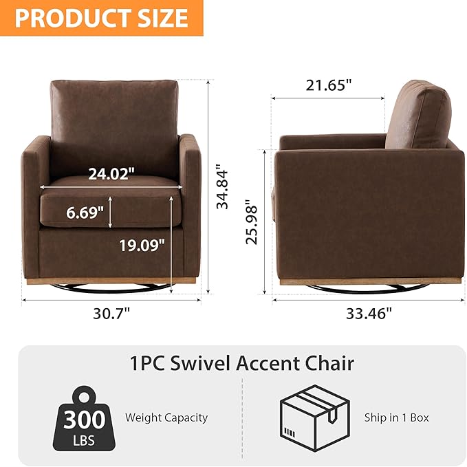 Chifee &amp Vingol 30.7 W Swivel Accent Chairs PU Leather Swivel Reading Chair for Living Room Mid Century Modern ChairCoffee