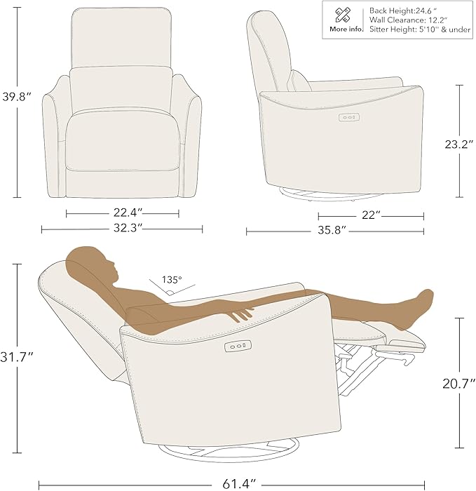 CHITA Power Recliner Chair Swivel Glider FSC Certified Upholstered Living Room Nursery Reclining Sofa Chair with Lumbar Support Green