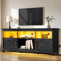 YITAHOME TV Stand for 65 Inch TVs Entertainment Center with Storage Cabinets Power Outlet &amp LED Light Media TV Console with Barn Doors for Living Room Black