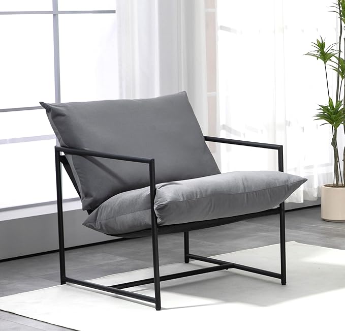 Serenity Accent Modern Velvet Arm Chair with Reclined Seat Sleek Design Durable Metal Frame Soft Upholstery and Plush Comfort for Stylish Living Room Grey