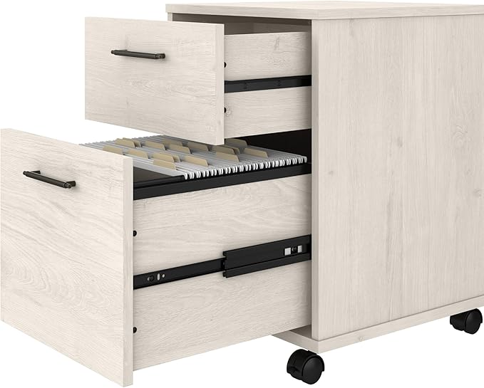 Bush Furniture Key West 2 Drawer Rolling File Cabinet in Linen White Oak Mobile Organization for Home Office Small Under Desk Storage on Wheels