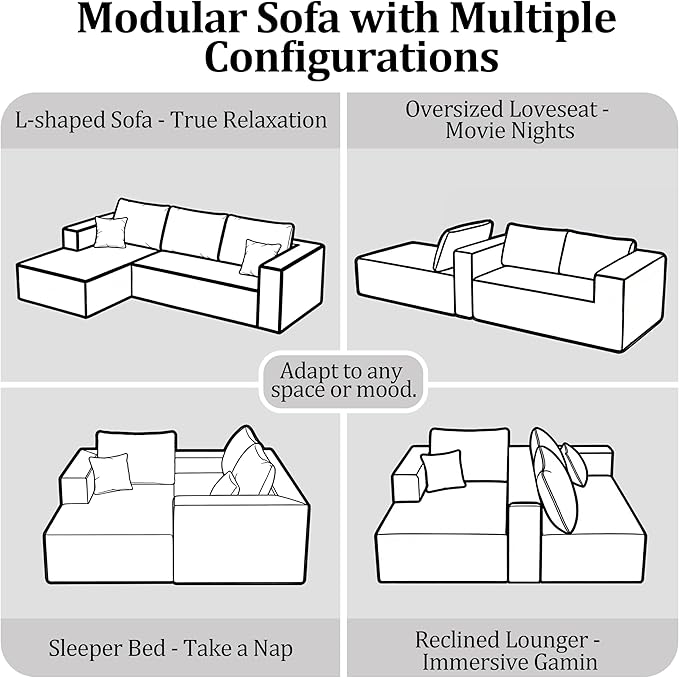 108'' L-Shaped Cloud Modular Sectional Sofa Modern Corduroy Memory Foam Couch with Right Facing Chaise Lounge Upholstered Boneless Deep Seat Fluffy Sofa No Assembly Needed for Home Olive Green