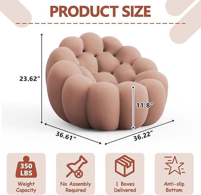 Bean Bag Grey Chair for Bedroom Small Comfy Chairs for Living Room Small Space Comfortable Corner Reading Chair for Adults/Teens No Assembly Required 350 LBS Capacity (Pink)