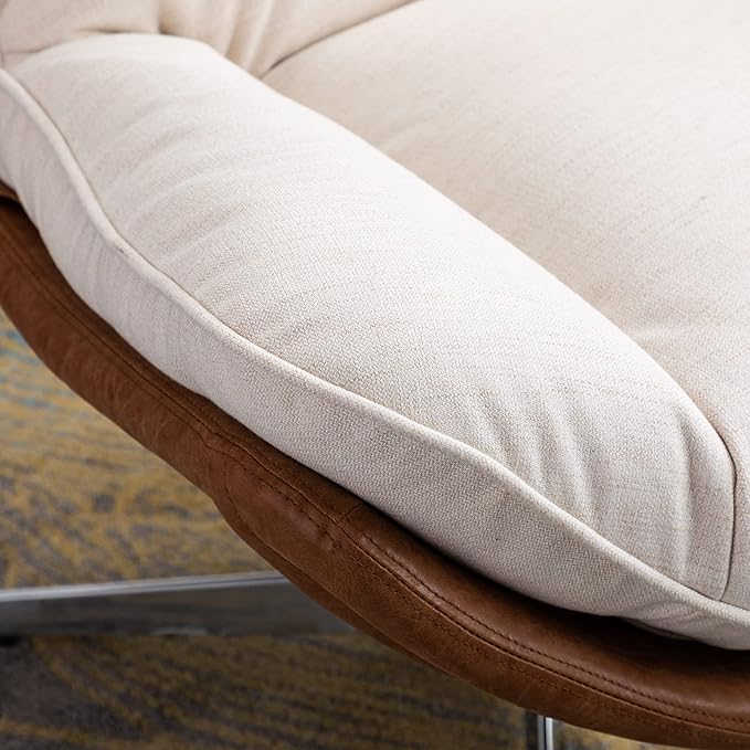 DUOMAY Swivel Accent Chair Set of 2 Modern Linen Soft Foam Lounge Chair with High Back Comfy Rocker Chair for Living Room Bedroom Reading Room Office Tilt &amp Swivel Chrome Base Beige