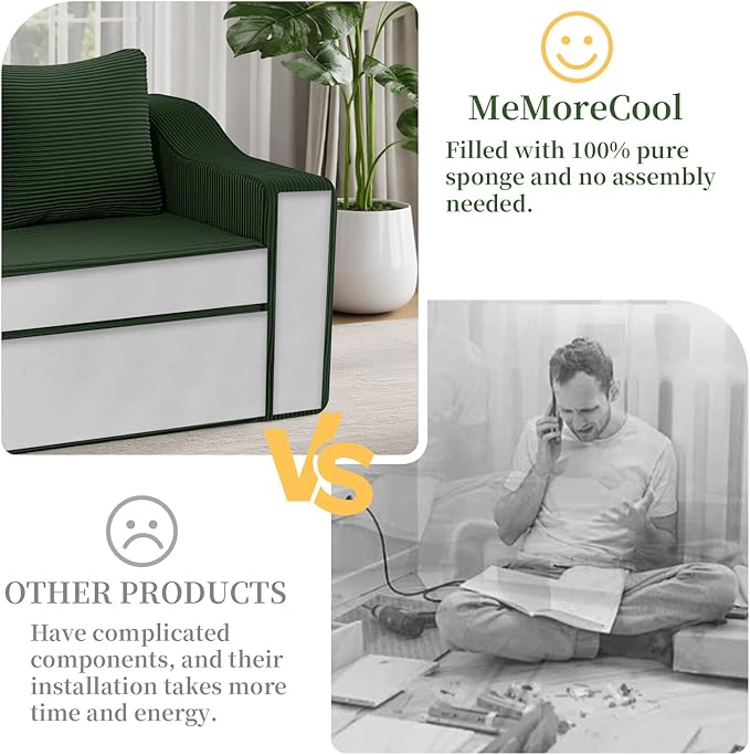 MeMoreCool Convertible Sofa Bed Pull Out Loveseat Sofa Sleeper Couch for Bedroom Living Room Lounge 2 in 1 Small Couch Bed with Pillow Foldable Love Seat Futon Corduroy Green