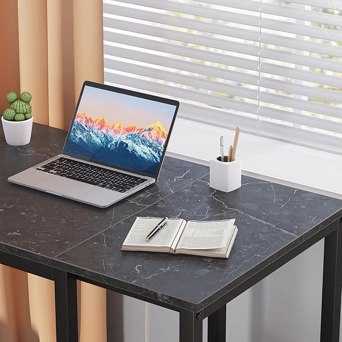 SINPAID Computer Desk 40 inches with 2-Tier Shelves Sturdy Home Office Desks with Large Storage Space Modern Gaming Desk Study Writing Laptop Table Black Marble