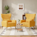 Velvet Accent Chair Set of 2Wingback for Living Room High Back Arm Chair with Golden Legs Lumbar Pillow Upholstered Single Sofa Bedroom Yellow