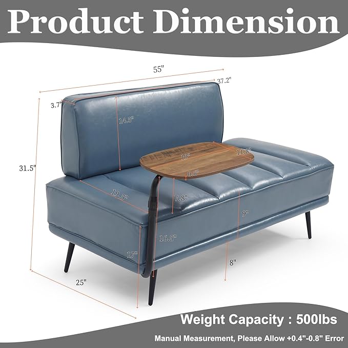 Anwick 55 PU Leather Small Sofa Loveseat Couch with Side Table Modern Upholstered Bed End Bench with Back for Bedroom Living Room Office Entryway (Gray)