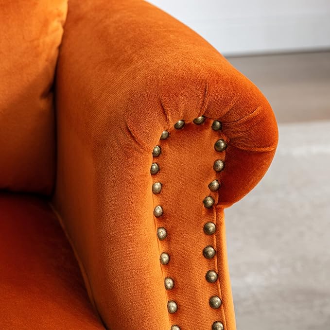 Accent Reading Arm Chairs Set of 2 Midcentury Modern Comfy Corner Sofa Chair Wingback Waiting Room Club Chair with Tufted Back for Living Room/Bedroom/Reception Room Velvet Orange