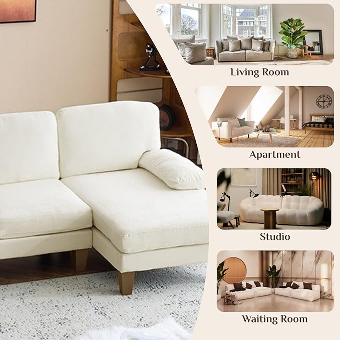 Karl home 111 Sectional Sofa U-Shaped 4-Seat Couch with Chaises Wood Grian Legs Chenille Fabric Upholstered for Living Room Apartment Office Beige