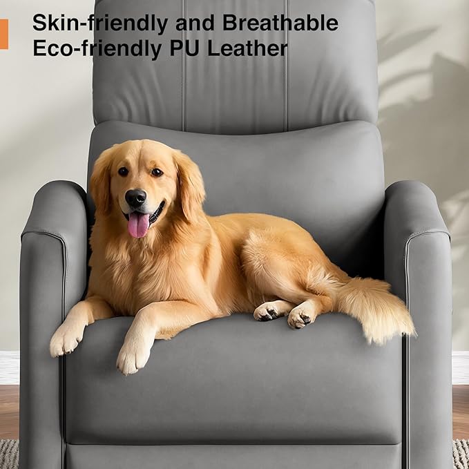 Power Swivel Rocker Recliner Power Recliner Chair 360° Swivel Small Recliners for Small Spaces Infinite Position Rocking Chair Nursery PU Leather Living Room Chairs with USB Port Gray
