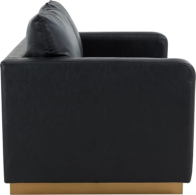 LeisureMod Nervo Modern Upholstered Leather Loveseat Sofa 2-Seater Living Room Couch with Gold Metal Base and Removable Cushions Small Space Furniture for Living Room Office Waiting Area Black