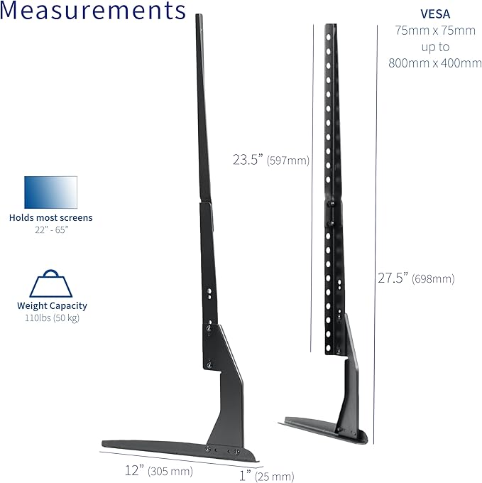 VIVO Universal Tabletop TV Base Stand for 22 to 65 inch LCD Flat Screens Pedestal Replacement Legs VESA Mount with Hardware Included STAND-TV00Y