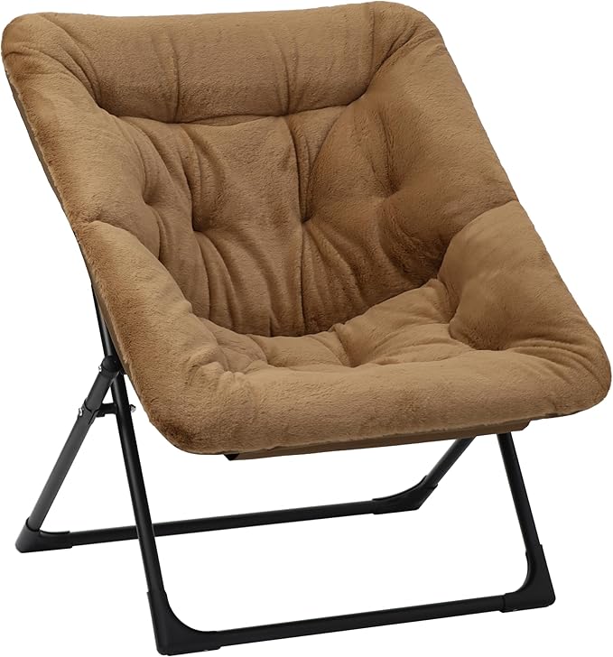 Comfy Saucer Chair for Adults Soft Faux Fur Bedroom Chair Accent Dorm Chairs Flexible Living Room Reading Chairs Oversized Folding Seat for Teens X-Large Brown