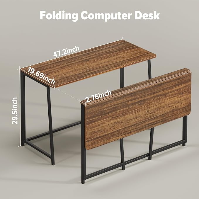 WOHOMO Folding Desk 47.2 Foldable Computer Desk for Bedroom Space Saving Computer Table Writing Workstation for Home Office Easy Assembly Walnut
