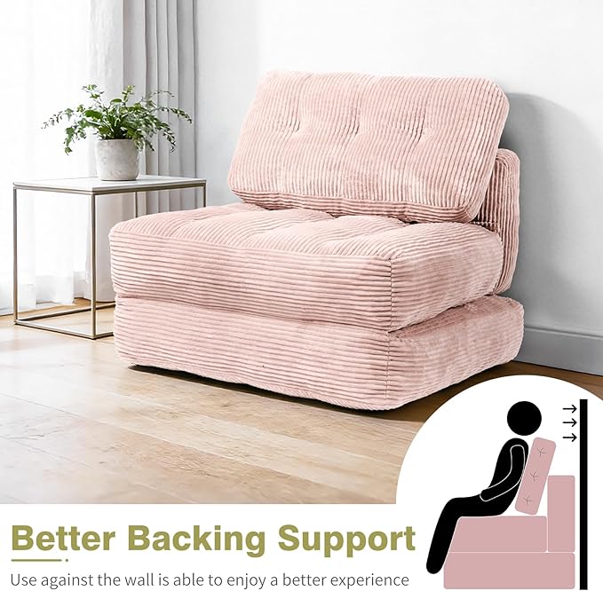 Art3d Folding Sofa Bed Convertible Sleeper Sofa Bed with Pilow &amp Back Support 3 in 1 Long Futon Boneless Couch Comfy Floor Couch for Living Room Bedroom Light Pink