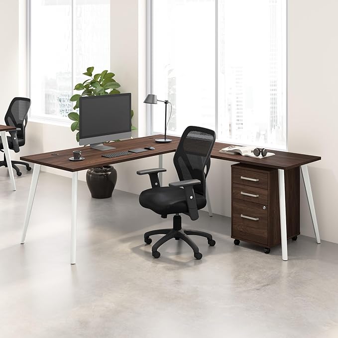 Bush Business Furniture L Shaped Computer Desk 72 inch with 3 Drawer Mobile File Cabinet Gaming Corner Table with Storage for Home Office Vista Collection Modern Dark Brown/White