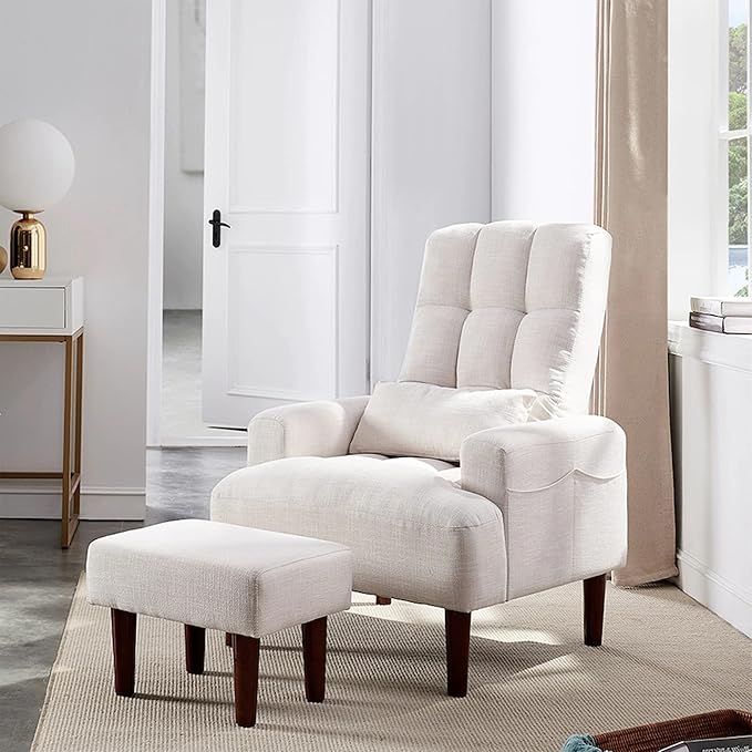 Redde Boo Modern Design Living Room Cream White Recliner Soft Cozy Sofa Chair with Ottoman