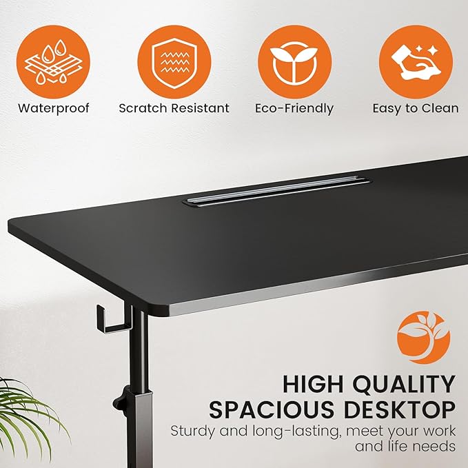 Hadulcet Small Standing Desk Adjustable Height Mobile Stand Up Desk with Wheels Portable Walking Pad Table Stand Rolling Laptop Cart for Standing or Sitting Black