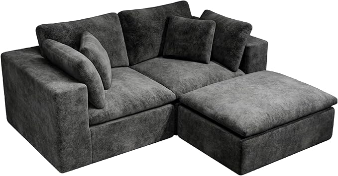 roomfitters 78.8 Modular Sectional Sofa 3-Piece Compressed Cloud Couch No Assembly Required Plush Corduroy Grey