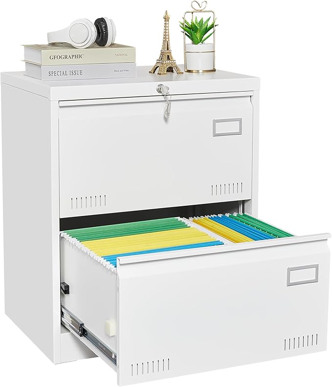 2 Drawer Small File Cabinet with Lock Under Desk Locking Storage Cabinet Organizer Farmhouse Filing Cabinets for Home OfficeModern FurnitureWhite