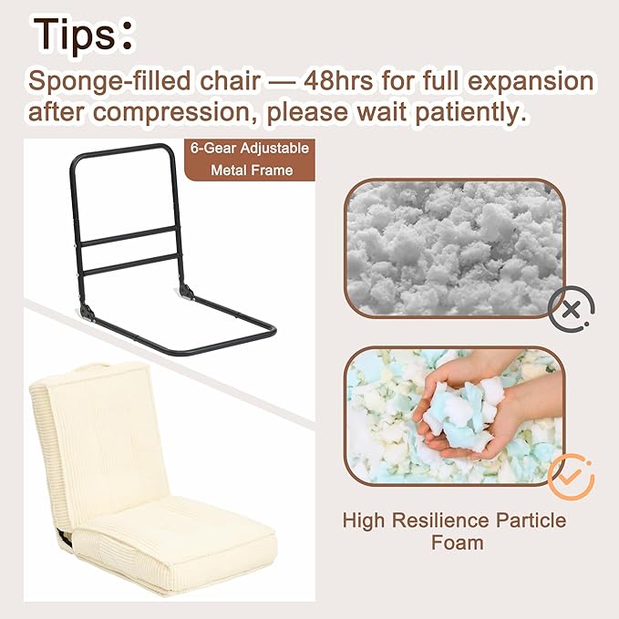 Adjustable Floor Chair with Back Support 6-Position Folding Meditation Chair Floor Sofa Chairs for Adults Comfy Accent Chairs for Reading Gaming Living Room Bedroom Beige