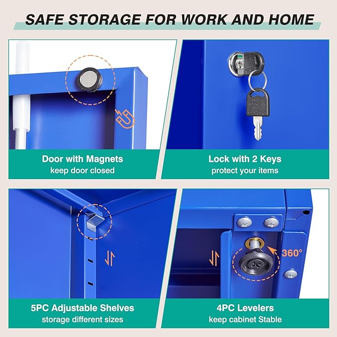 SISESOL Blue Metal Storage Cabinet with 6 Shelves71 Garage Storage Cabinet with Lock6 Tier Steel Cabinets with Locking DoorsLockable Cabinets for HomeOfficeShopGarage